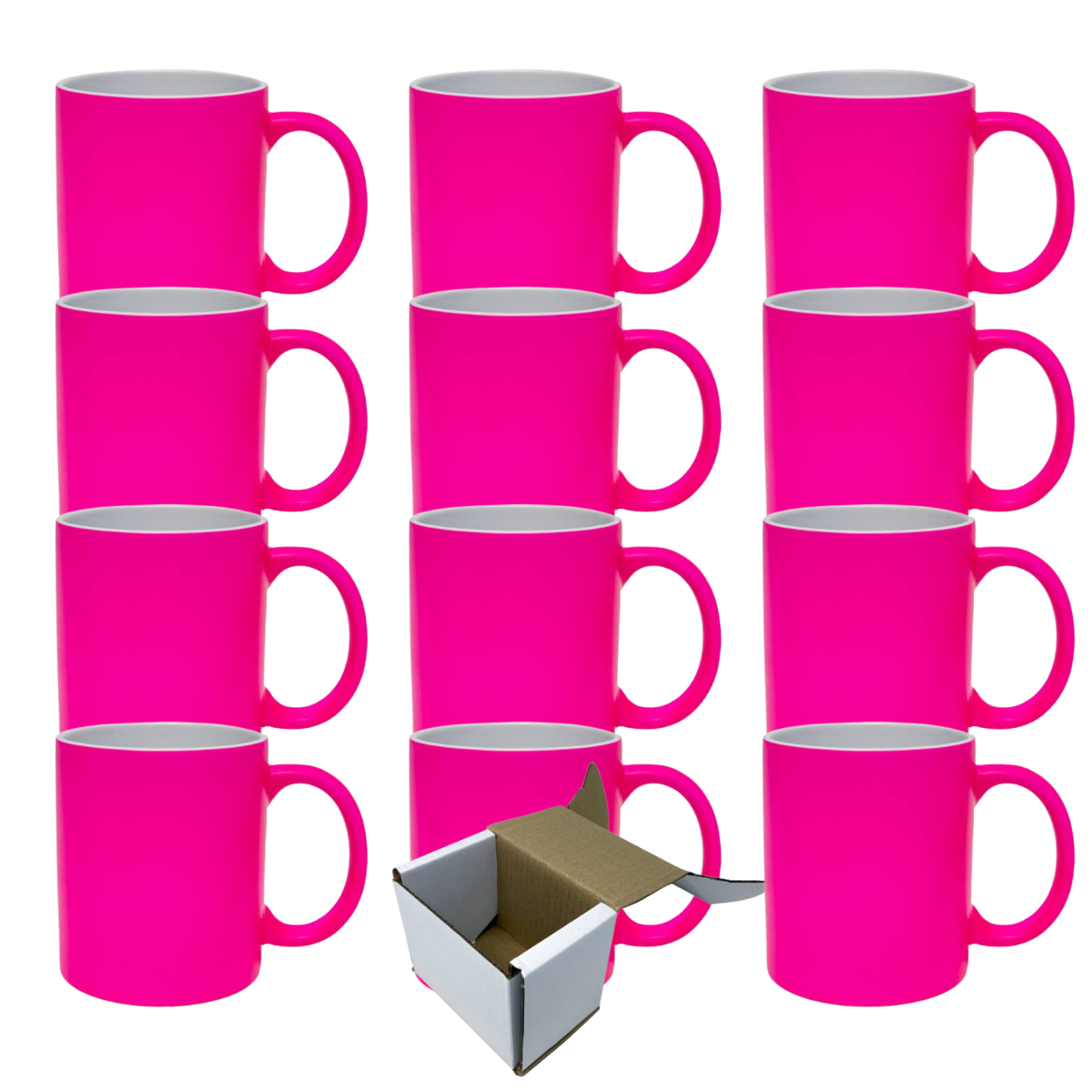 11oz Pink Fluorescent Neon Custom Ceramic Sublimation Mug + Individual Gift Box