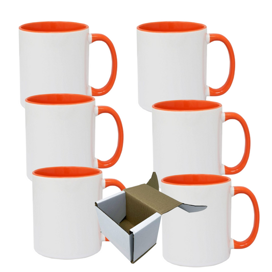 11oz Orange Inner & Handle Custom Ceramic Sublimation Mug + Individual Gift Box