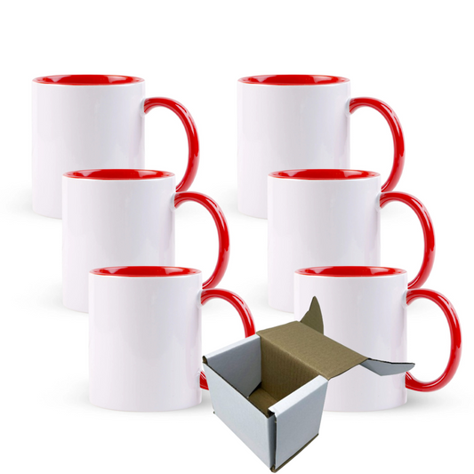 11oz Red Inner & Handle Custom Ceramic Sublimation Mug + Individual Gift Box
