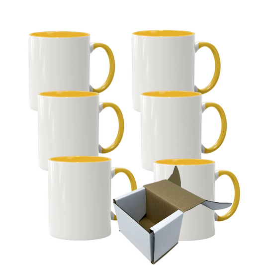 11oz Yellow Inner & Handle Custom Ceramic Sublimation Mug + Individual Gift Box