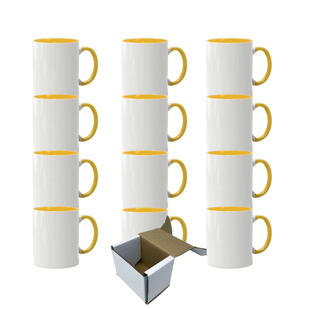 11oz Yellow Inner & Handle Custom Ceramic Sublimation Mug + Individual Gift Box