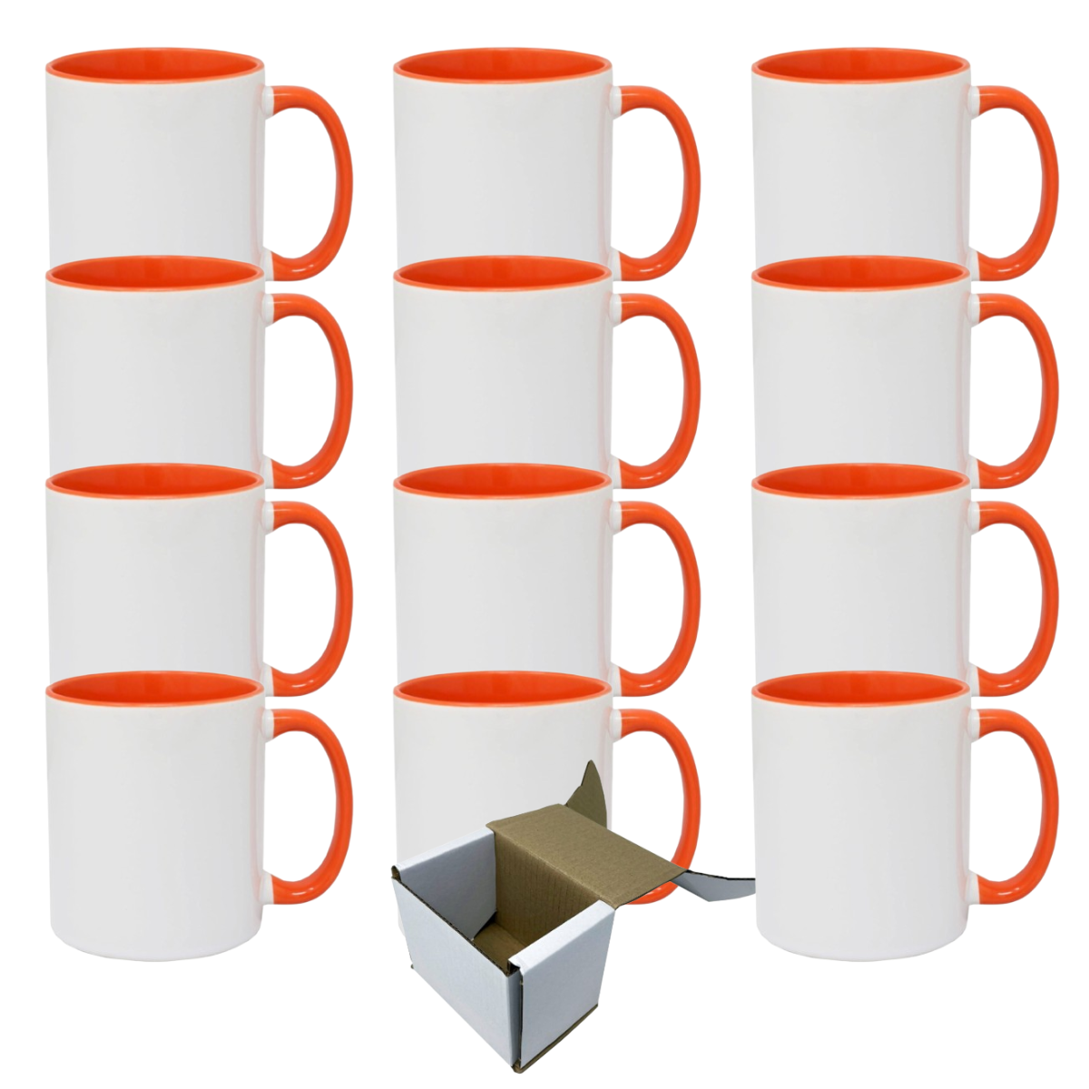11oz Orange Inner & Handle Custom Ceramic Sublimation Mug + Individual Gift Box