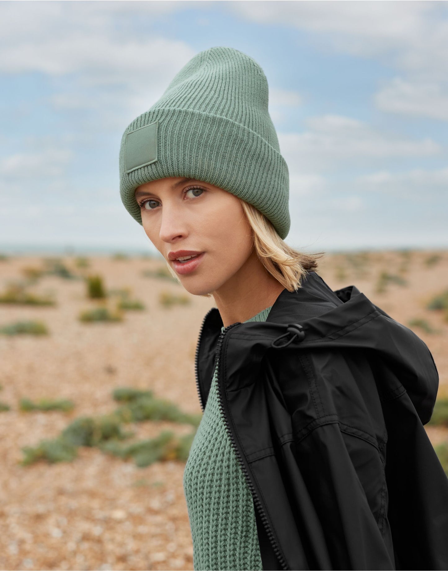 Deep Cuffed Tonal Patch Beanie