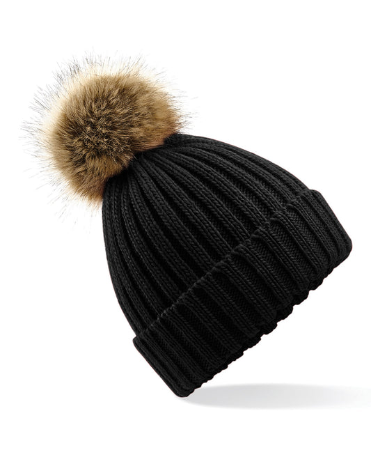 Faux Fur Pom Pom Chunky Beanie