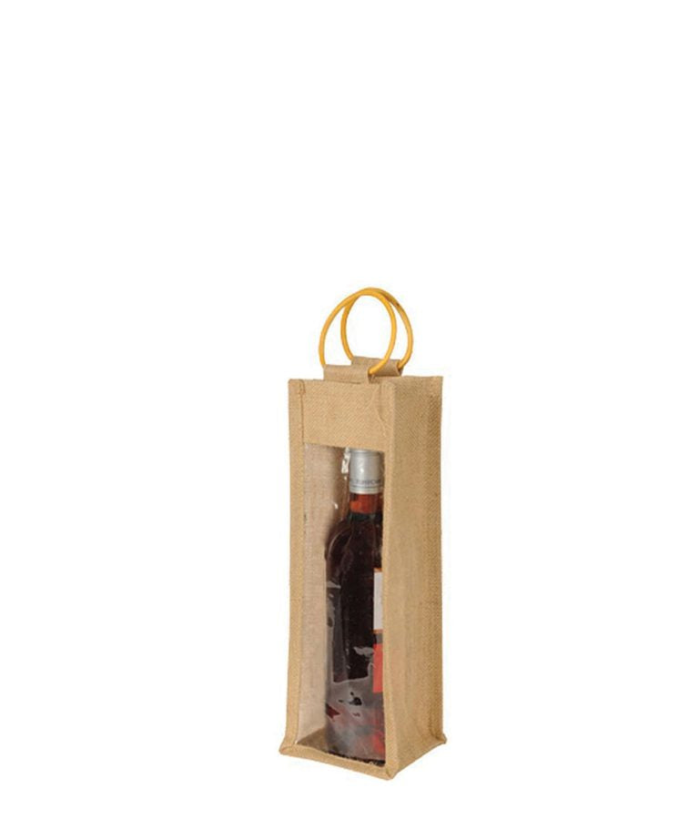 1 BOTTLE WINDOW Laminated Jute Bag with Plastic Window