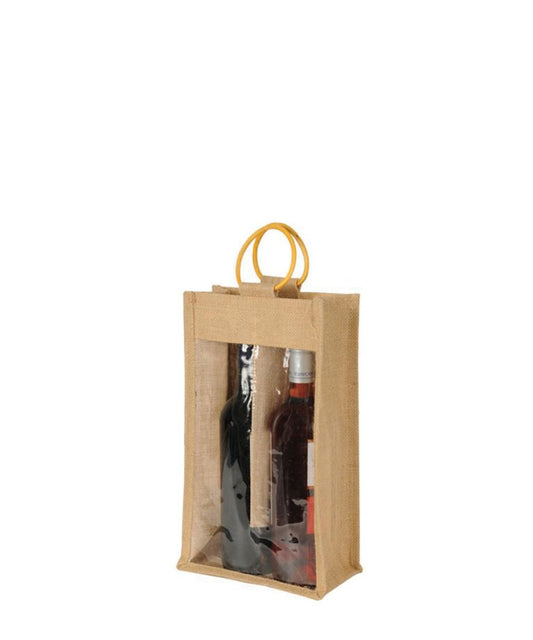 2 BOTTLE WINDOW Laminated Jute Bag with Plastic Window