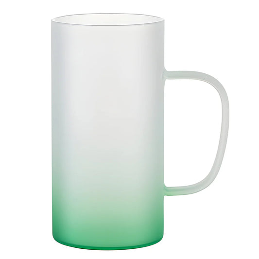 Mugs - Glass - FROSTED - Box of 2 x 22oz Slim Handle Beer Steins - GREEN