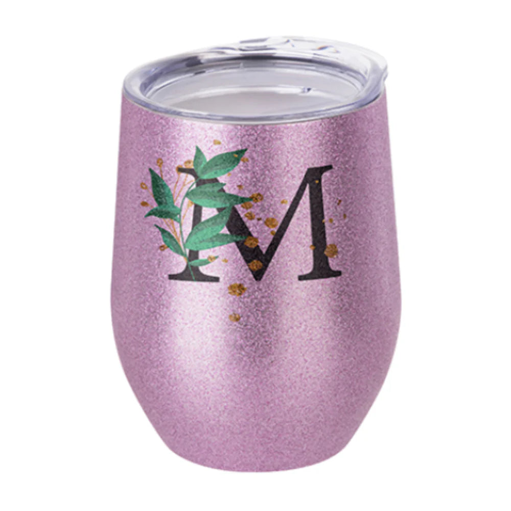 Mugs - Stemless Wine Glasses with Lid - 12oz - Glitter - Pink