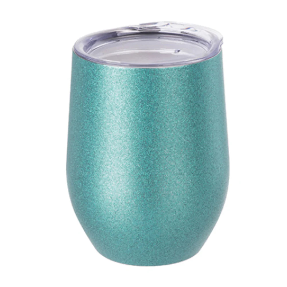 Mugs - Stemless Wine Glasses with Lid - 12oz - Glitter - Blue