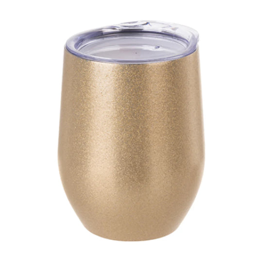 Mugs - Stemless Wine Glasses with Lid - 12oz - Glitter - Gold