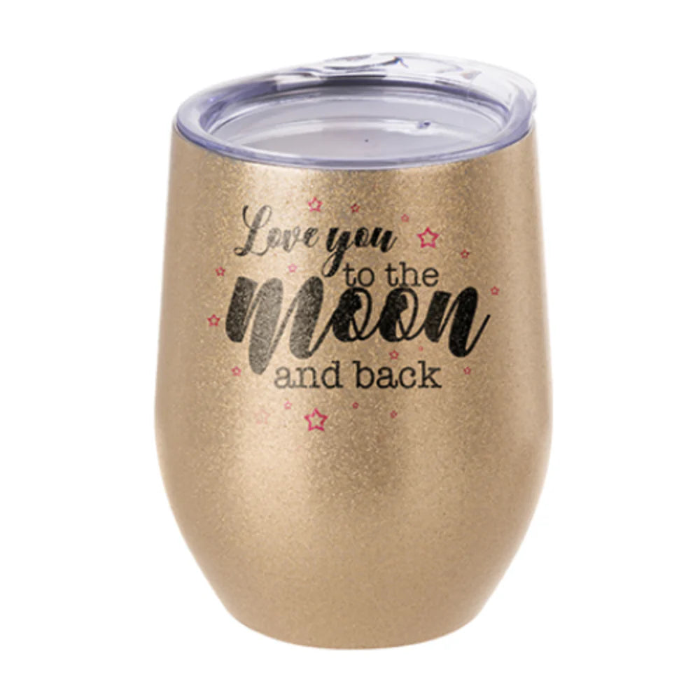 Mugs - Stemless Wine Glasses with Lid - 12oz - Glitter - Gold