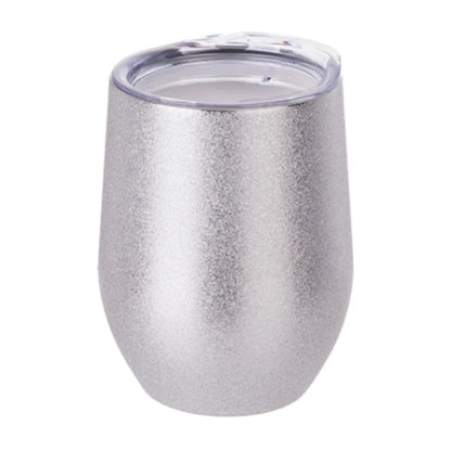 Mugs - Stemless Wine Glasses with Lid - 12oz - Glitter - Silver