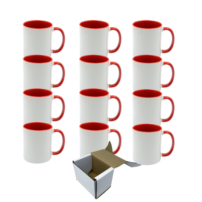 11oz Red Inner & Handle Custom Ceramic Sublimation Mug + Individual Gift Box