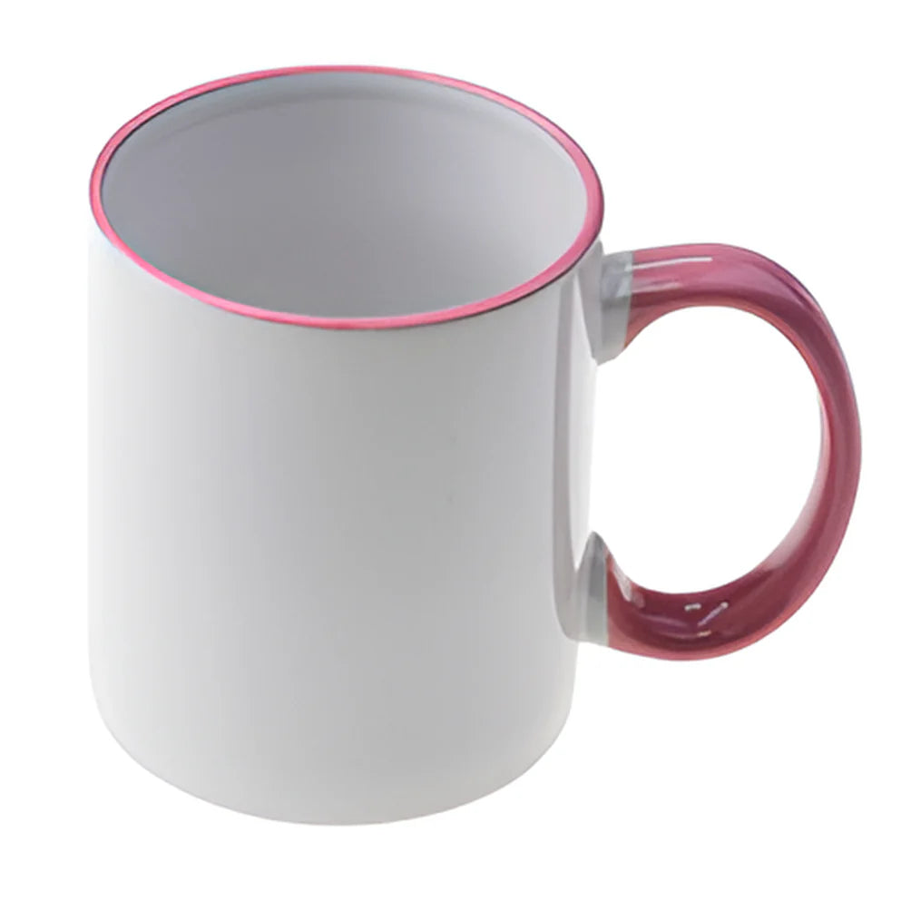 Mugs - 11oz - Rim and Handle Colored - Pink