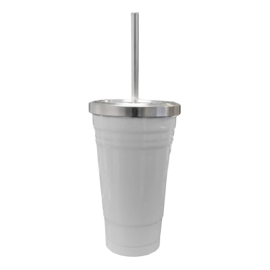 Mugs - Travel Mugs - 16oz Stainless Steel Tumbler with Straw - White