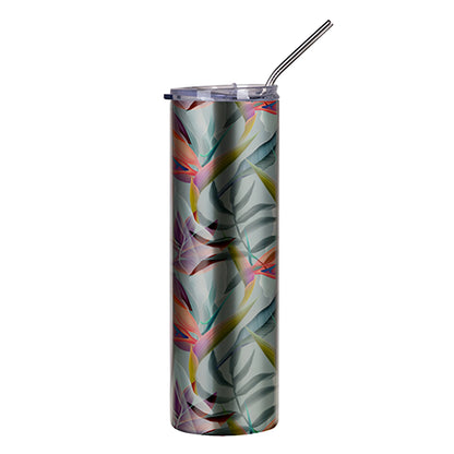 Water Bottles - Slim Stainless Steel - SILVER - 600ml Tumbler with Straw