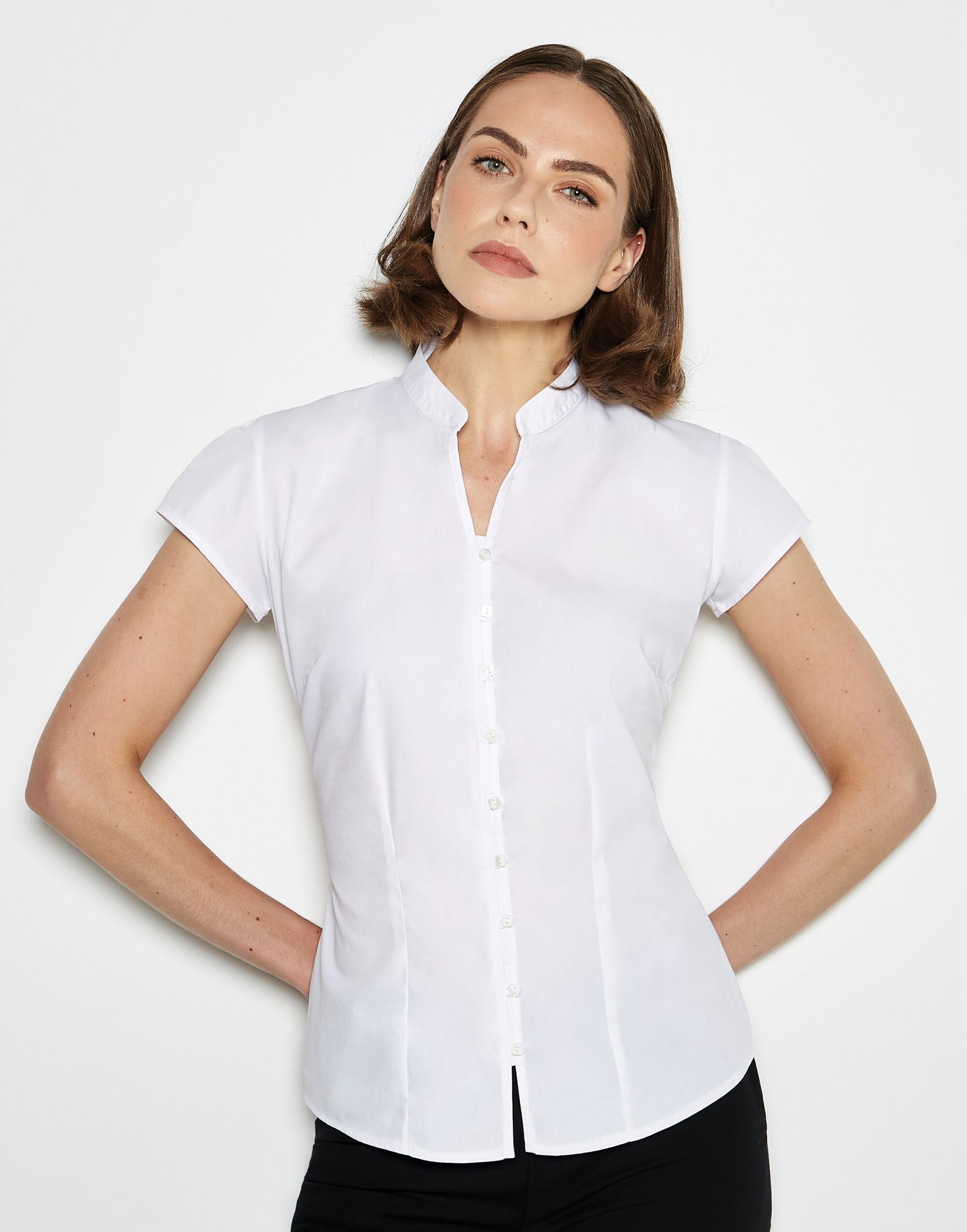 Tailored Fit Mandarin Collar Blouse 